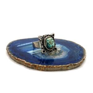 Vintage Silvertone Egyptian Scarab Ring